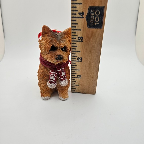 Yorkshire Terrier Dog Christmas Ornament Figurine w/ Scarf Resin Holiday Decor - Picture 2 of 7